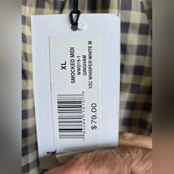 NWT! WeWoreWhat, Smocked Midi, Gingham, Whispering White, Size XL - Picture 9 of 11